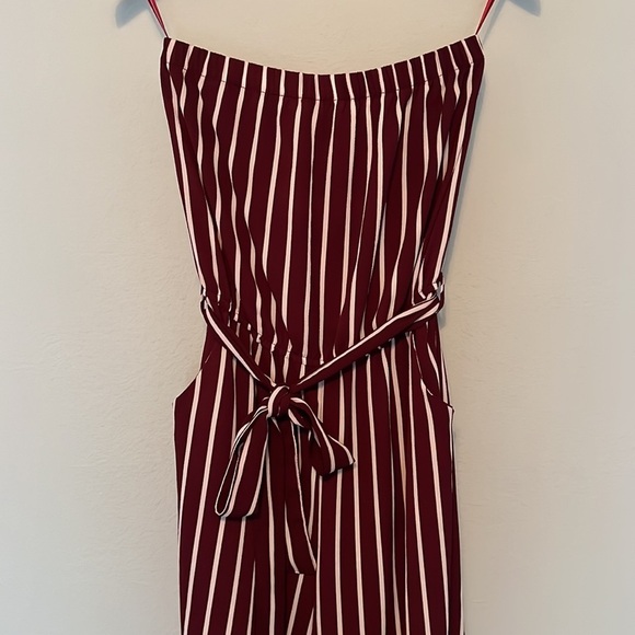 Ambiance romper jumpsuit strapless front tie red burgundy white striped small - Picture 2 of 9